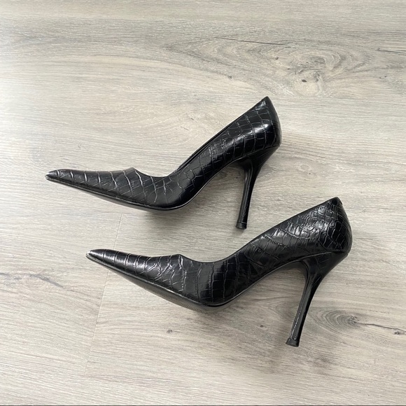 Aldo Pointed Toe Black Pumps Leather Shoes - Picture 7 of 11